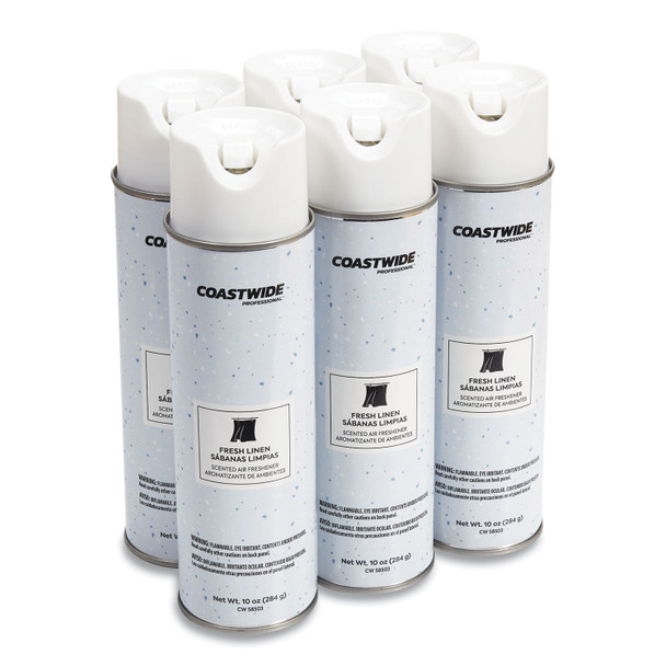 Air Freshener Aerosol, Fresh Linen, 10 oz Aerosol Spray, 6/Carton