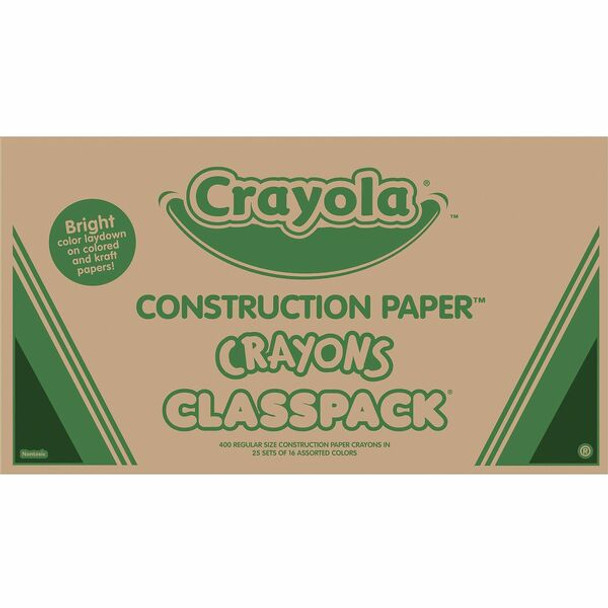 Crayola 16-Color Construction Paper Crayon Classpack - Classroom - 400 / Box - Multicolor