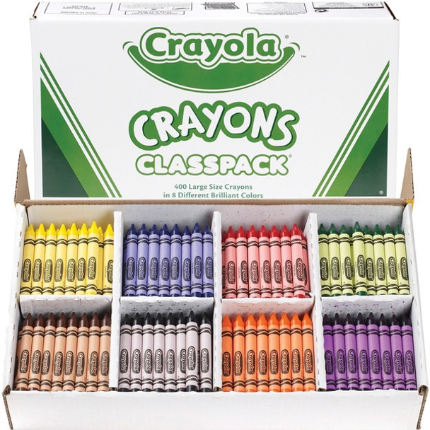 Crayola 8-Color Crayon Classpack - 4" Length - 0.4" Diameter - Red, Blue, Yellow, Orange, Green, Purple, Brown, Black, Violet - 400 / Box