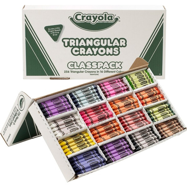 Crayola Triangular Anti-roll Crayons - Black, Blue, Blue Violet, Brown, Carnation Pink, Green, Orange, Red, Red Orange, Red Violet, Violet, ... - 256 / Box