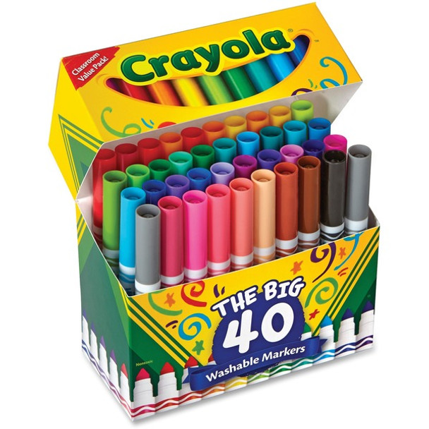 Crayola Ultra-Clean Washable Markers - Conical Marker Point Style - Assorted - 40 / Set