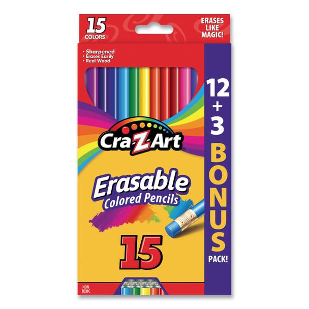 Erasable Colored Pencils, 15 Assorted Lead and Barrel Colors, 15/Set