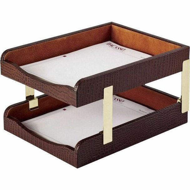 Dacasso Double Front Load Trays - 2" x 10.5" - Leather - Brown