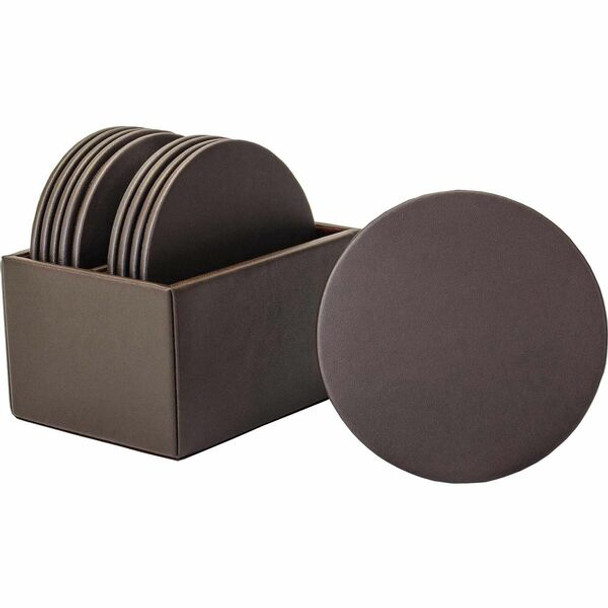 Dacasso Leatherette Round Coaster Set - Round - Chocolate Brown - Leatherette - 1Each