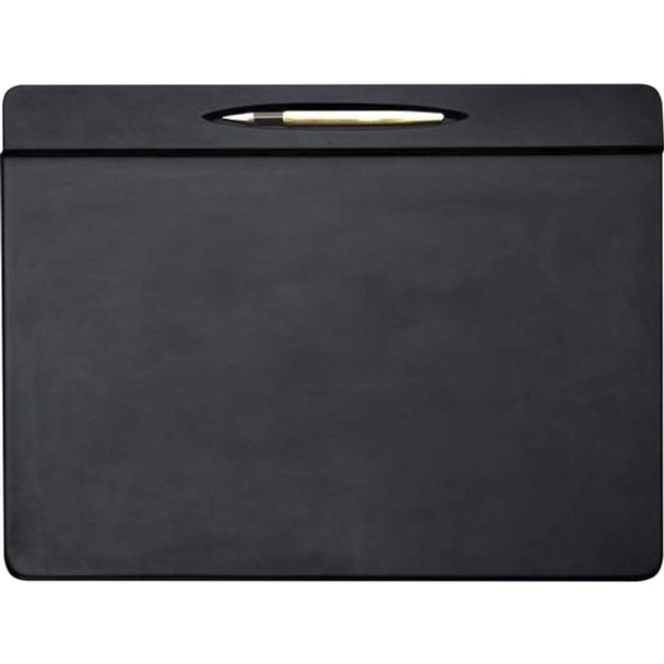 Dacasso Top Rail Pen Well Conference Pad - 17" Width x 14" Depth - Felt Backing - Leather - Black