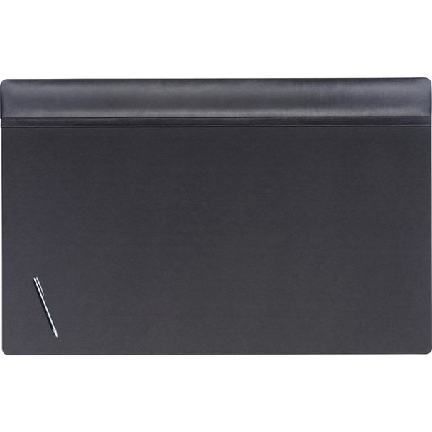 Dacasso Leather Top-Rail Desk Pad - Rectangular - 38" Width - Top Grain Leather, Leatherette, Velveteen - Black