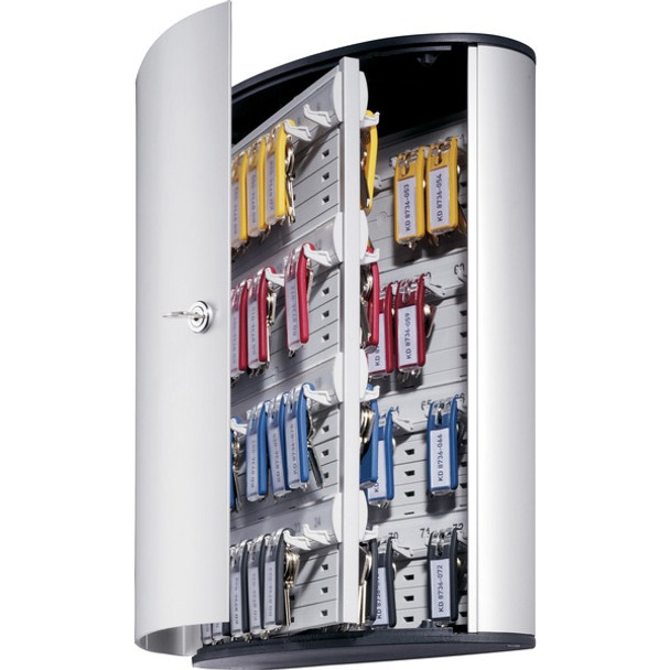 DURABLE&reg; Brushed Aluminum Keyed Lock 72-Key Cabinet - 11-9/10" W x 15-4/5" H x 4-4/5" D - Key Locking Door - Aluminum