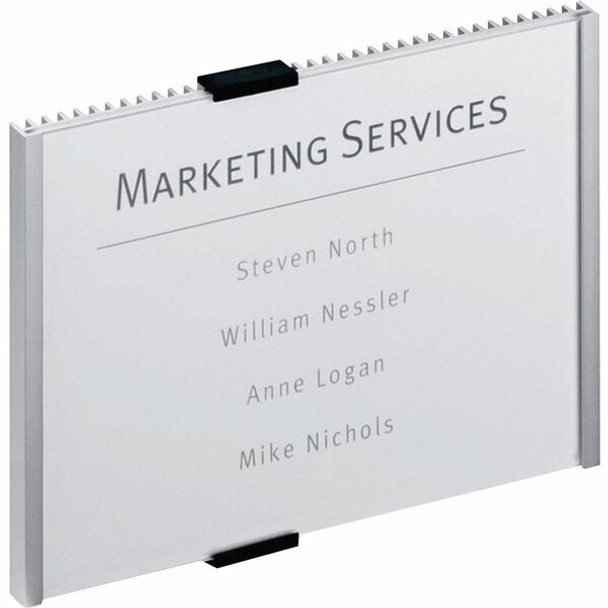 DURABLE&reg; Wall Mounted INFO SIGN - 6-1/8" x 8-1/2" - Rectangular Shape - Acrylic, Aluminum - Easy To Update - Silver - 1 Pack