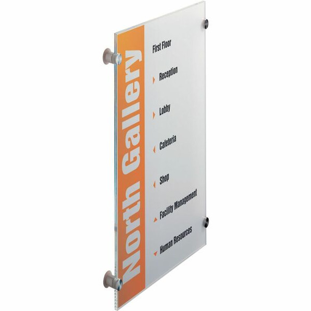 DURABLE&reg; CRYSTAL SIGN Wall Mounted Standoff Acrylic Sign - 8-3/10" x 11-4/5" - Rectangular Shape - Acrylic, Aluminum - Updateable - Silver