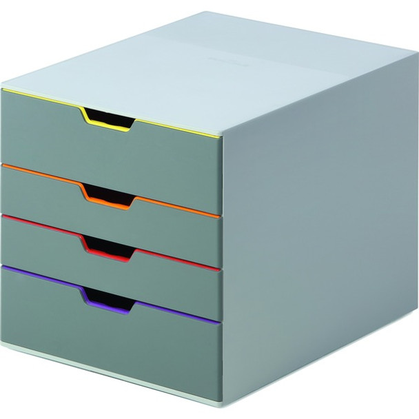 DURABLE&reg; VARICOLOR&reg; Desktop 4 Drawer Organizer - 11" W x 11-3/8" H x 14" D - 4 Drawers - Color Labeled Tabs - Charcoal