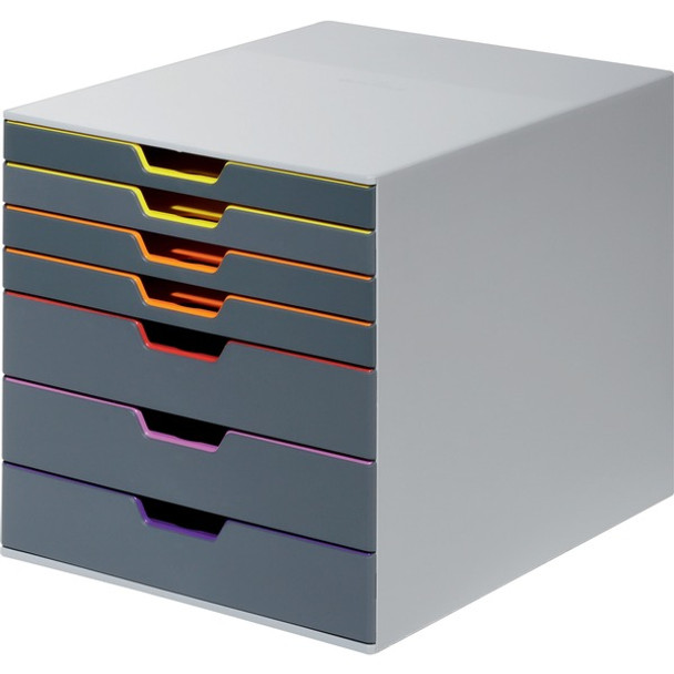 DURABLE&reg; VARICOLOR&reg; Desktop 7 Drawer Organizer - 11" W x 11-3/8" H x 14" D - 7 Drawers - Color Labeled Tabs - Charcoal