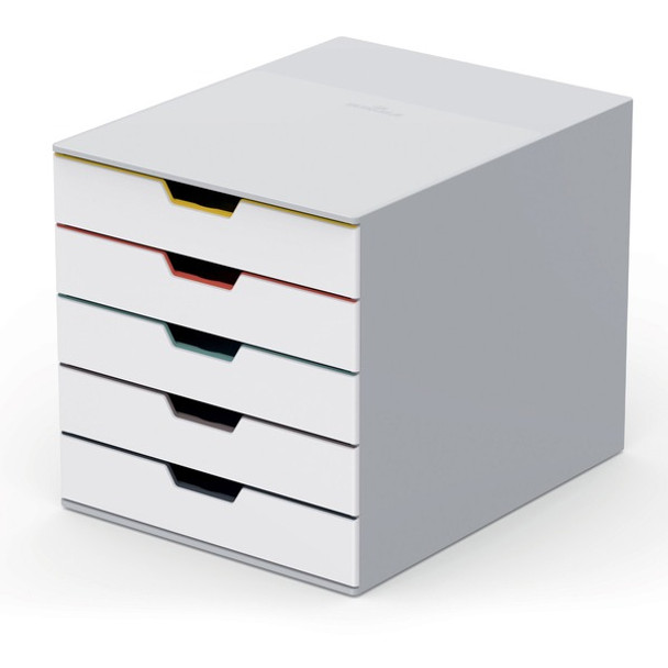 DURABLE VARICOLOR MIX 5 Drawer Desktop Storage Box, White/Multicolor - 5 Drawer(s) - 11" Height x 11.5" Width x 14" DepthDesktop - White - Plastic - 1 Each