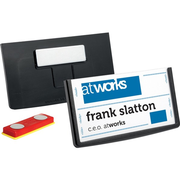 DURABLE&reg; Framed Magnetic Name Badge - 1-1/2" x 2-7/8" - Plastic - Black - 25 / Box