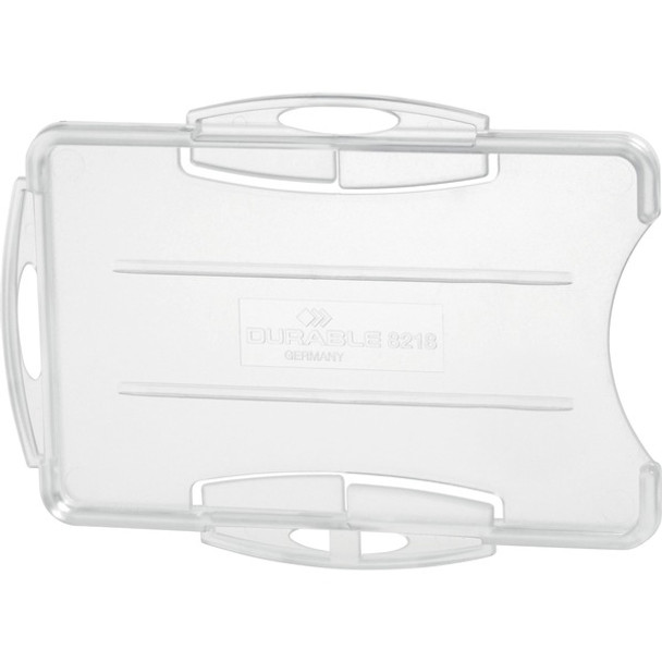 DURABLE&reg; Open Style Single ID-Card Holder - 2-1/10" x 3-1/4" - Horizontal or Vertical - Plastic - Transparent - 10 / Box
