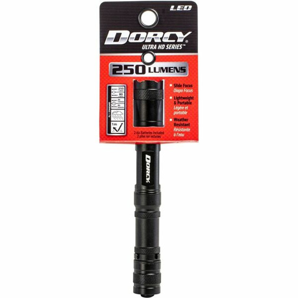 Dorcy Active Series Lightweight Flashlight - 250 lm Lumen - 2 x AA - Battery - Metal, Aircraft Aluminum - Water Resistant, Impact Resistant - Black