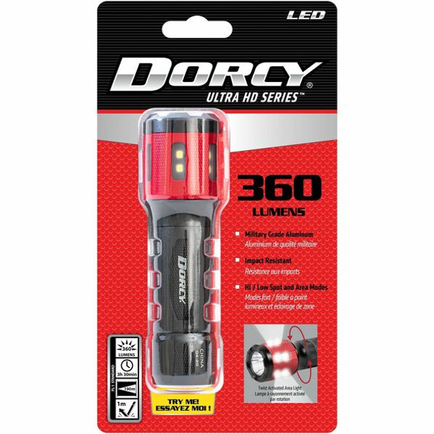 Dorcy Ultra HD Series Twist Flashlight - 360 lm Lumen - 3 x AAA - Battery - Impact Resistant - Black, Red