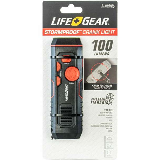 Life+Gear Stormproof Crank Light - 30 lm Lumen - Lithium Ion (Li-Ion) - Battery, USB - Water Resistant, Water Proof, Impact Resistant - Red, Black