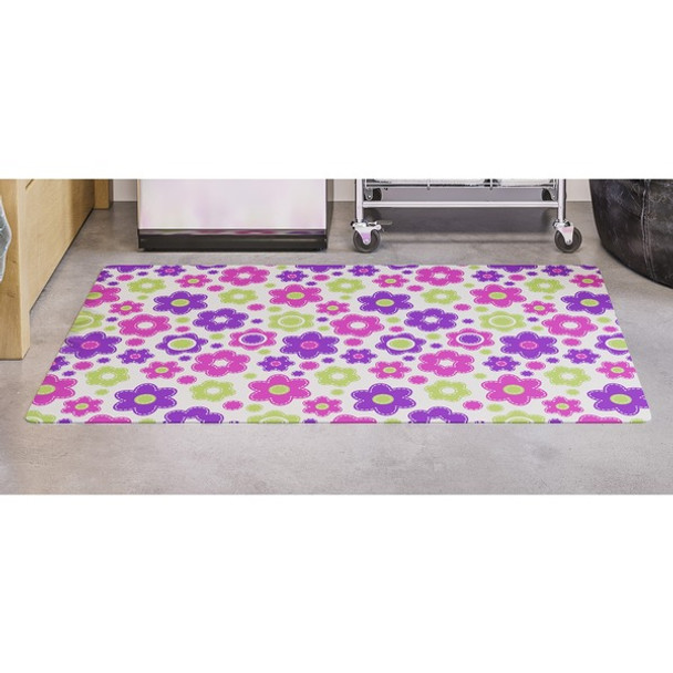 Deflecto FashionMat Lazy Daisies Chair Mat - Home, Office, Classroom, Hard Floor, Pile Carpet, Dorm Room - 40" Length x 35" Width x 50 mil Thickness - Rectangular - Lazy Daisies - Vinyl - Multicolor - 1 / Carton