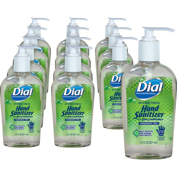 Dial Hand Sanitizer - 7.5 fl oz (221.8 mL) - Pump Bottle Dispenser - Kill Germs, Bacteria Remover, Mold Remover, Yeast Remover - Hand - Moisturizing - Clear - Fragrance-free, Dye-free - 12 / Carton