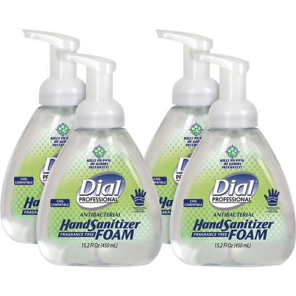 Dial Professional Hand Sanitizer Foam - 15.2 fl oz (449.5 mL) - Pump Bottle Dispenser - Kill Germs - Hand - Moisturizing - Clear - Fragrance-free - 4 / Carton