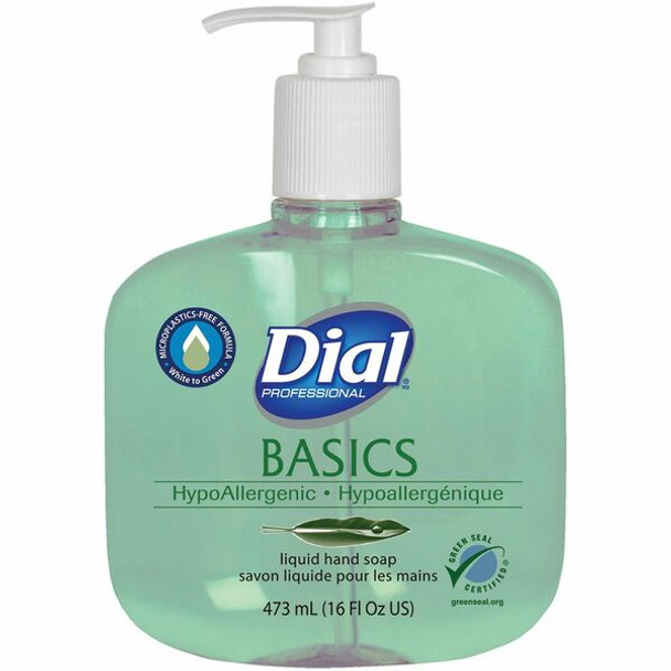 Dial Professional Basics Liquid Hand Soap - Fresh Floral ScentFor - 16 fl oz (473.2 mL) - Pump Dispenser - Hand, Commercial, Healthcare, School, Office, Restaurant, Daycare - Green - 12 / Carton