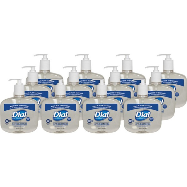 Dial Sensitive Skin Antibacterial Liquid Hand Soap - 16 fl oz (473.2 mL) - Pump Bottle Dispenser - Kill Germs - Skin, Hand - Antibacterial - Clear - 12 / Carton