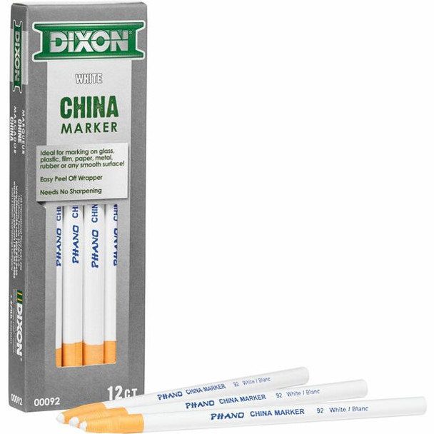 Dixon Phano Nontoxic China Markers - White Lead - White Barrel - 1 Dozen
