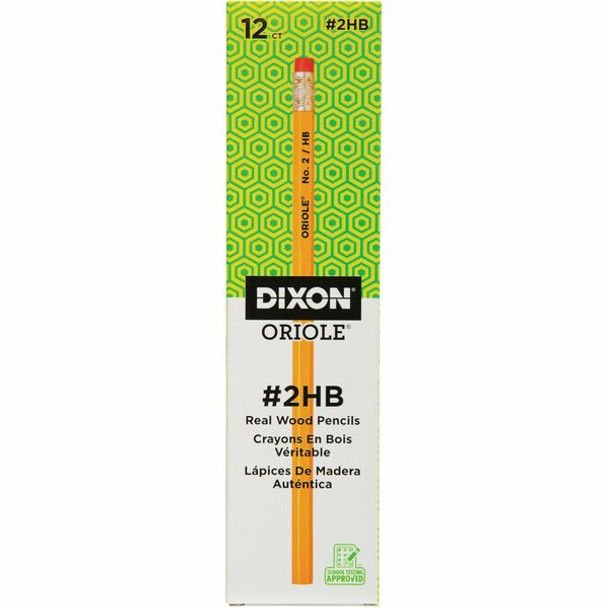 Dixon Oriole HB No. 2 Pencils - #2 Lead - Black Lead - Yellow Wood Barrel - 1 Dozen
