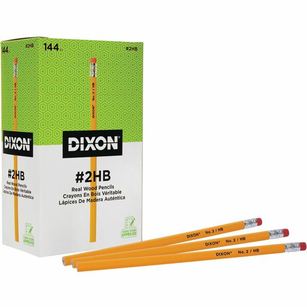 Dixon Woodcase No.2 Eraser Pencils - #2 Lead - Black Lead - Yellow Barrel - 144 / Box