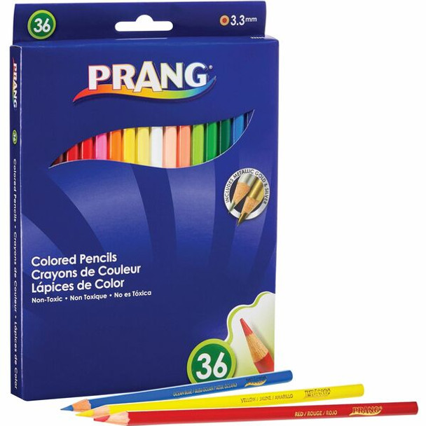 Prang Thick Core Colored Pencils - 3.3 mm Lead Diameter - Assorted Lead - Assorted Wood Barrel - 36 / Set