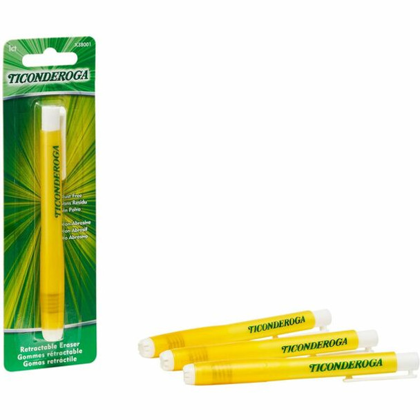 Ticonderoga Retractable Erasers - Yellow - 1 - Smudge-free, Residue-free, Non-tearing, Latex-free, Retractable, Latex-free, Soft