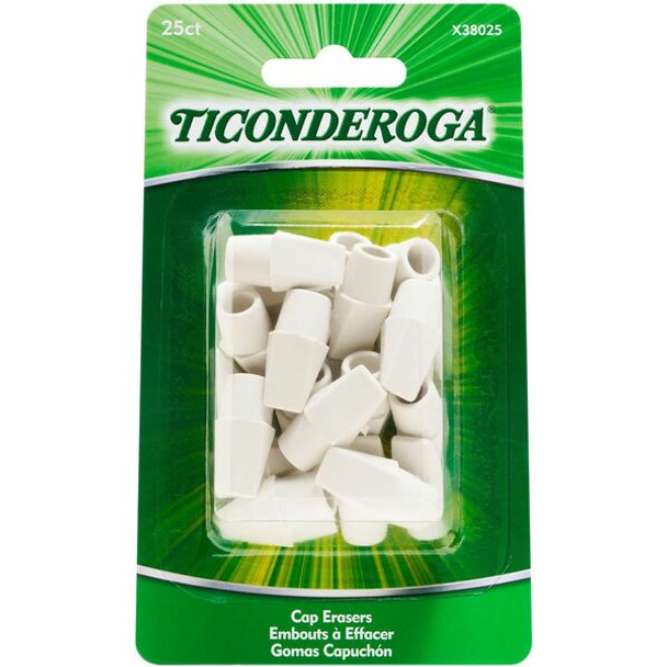 Ticonderoga Pencil Cap Erasers - White - Wedge - Vinyl - 25 / Pack - Latex-free, Non-toxic, Smudge-free