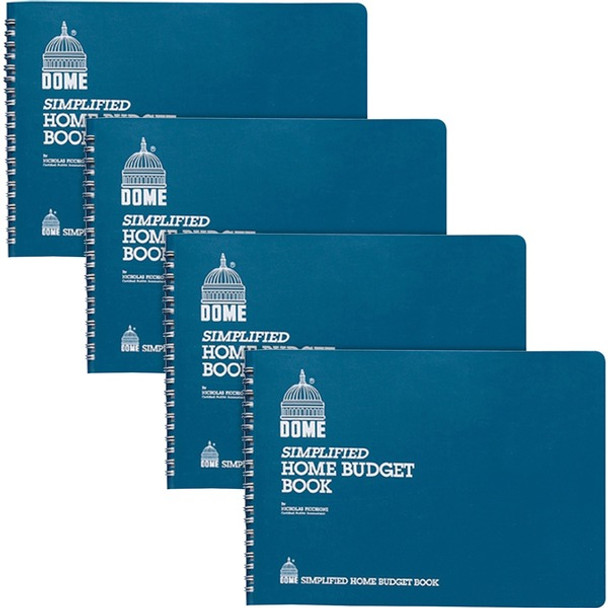 Dome Simplified Home Budget Book - 64 Sheet(s) - Wire Bound - 10.50" x 7.50" Sheet Size - White - White Sheet(s) - Blue Cover - Recycled - 4 / Bundle