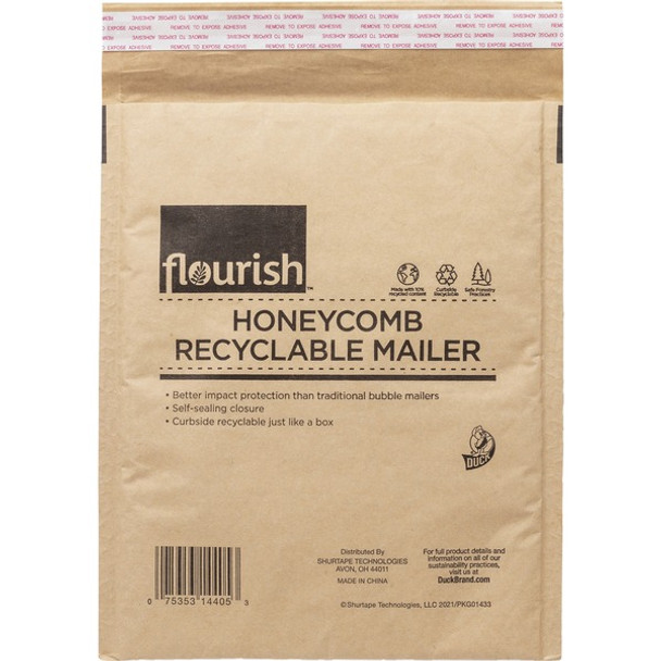 Duck Brand Flourish Honeycomb Recyclable Mailers - Mailing/Shipping - 8 4/5" Width x 10 45/64" Length - Seal - 1 Each - Brown