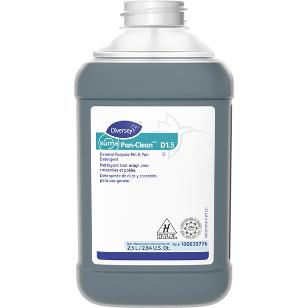 Diversey Suma Pan-Clean D1.5 - Concentrate - 84.5 fl oz (2.6 quart) - Floral ScentBottle - 2 / Carton - Blue