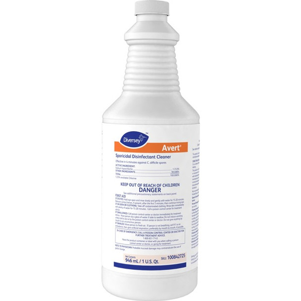Diversey Avert Sporicidal Disinfect Cleaner - Ready-To-Use - 32 fl oz (1 quart) - Chlorine Scent - 12 / Carton - Yellow