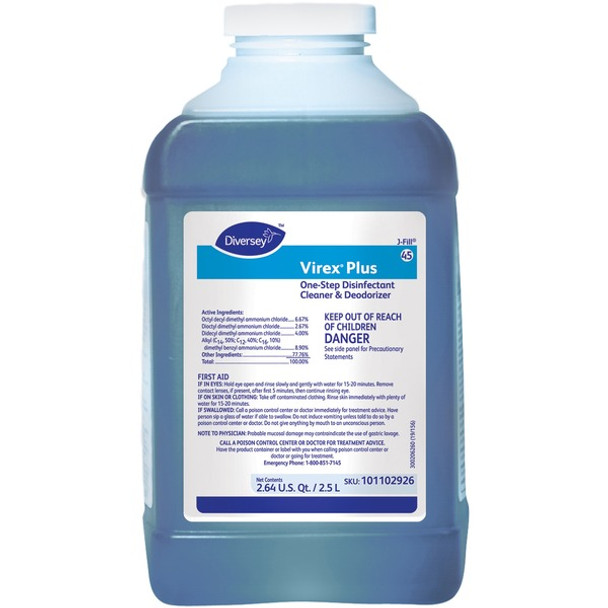 Diversey Virex Plus Disinfectant Cleaner - Concentrate - 84.5 fl oz (2.6 quart) - Surfactant Scent - 2 / Carton - Blue