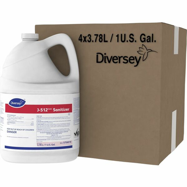 Diversey J-512 Sanitizer - Concentrate - 128 fl oz (4 quart) - Quaternary Scent - 4 / Carton - Red