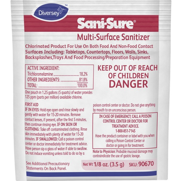 Sani-Sure Multi-Surface Sanitizer - 0.13 oz (0.01 lb) - Chlorine Scent - 100 / Carton - Yellow
