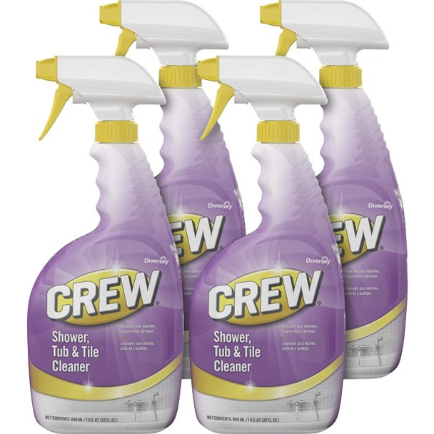 Diversey Crew Shower, Tub & Tile Cleaner - Ready-To-Use - 32 fl oz (1 quart) - Fresh ScentSpray Bottle - 4 / Carton - Red