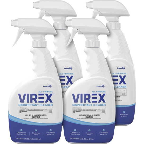 Diversey All-Purpose Virex Disinfectant Cleaner - Ready-To-Use - 32 fl oz (1 quart) - Citrus ScentSpray Bottle - 4 / Carton - Clear