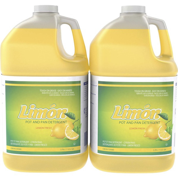 Diversey Limon Pot And Pan Detergent - Ready-To-Use/Concentrate - 128 fl oz (4 quart) - Lemon Fresh Scent - 2 / Carton - Yellow