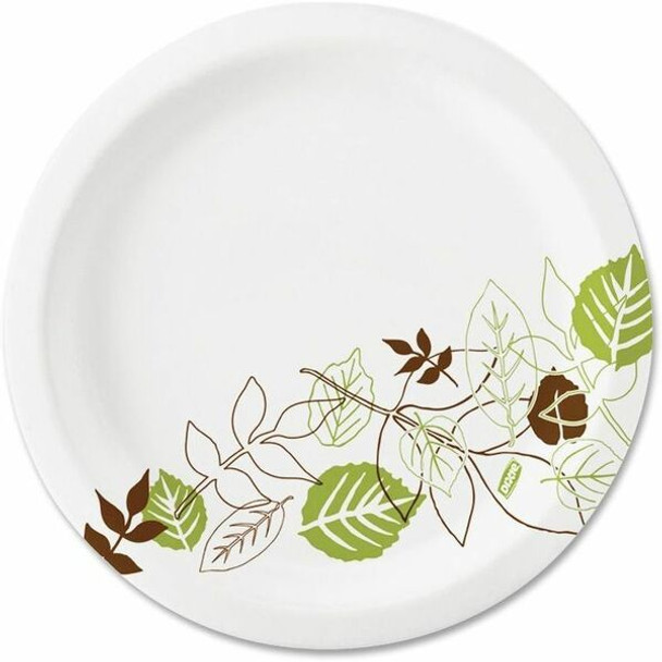 Dixie Pathways 7" Medium-weight Paper Plates by GP Pro - White, Green - Paper Body - 1000 / Carton