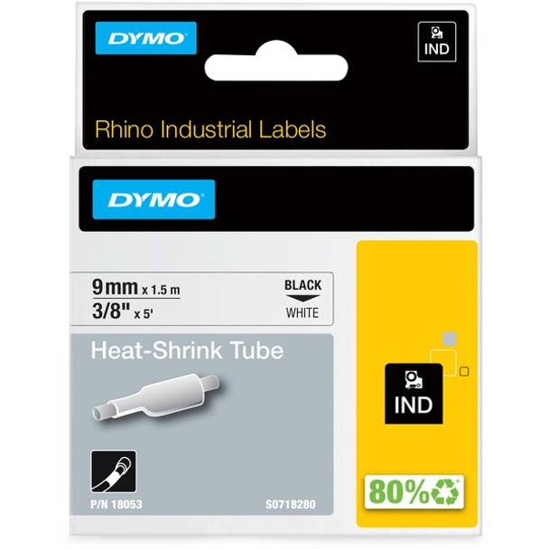 Rhino Heat Shrink Tube Label - 23/64" Width x 59 1/16" Length - Rectangle - Thermal Transfer - Black on White - Polyolefin - 1 Each