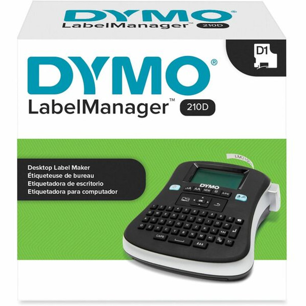 Dymo LabelManager 210D All-Purpose Label Maker - Tape0.25" , 0.38" , 0.50" - Black - Handheld - Internal Memory, Save Text, English Layout Keyboard, Portable - for Home, Office