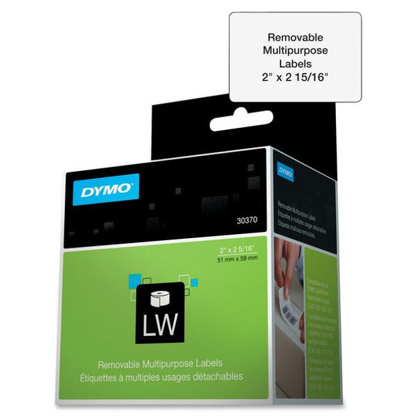Dymo Removable Multipurpose LabelWriter Labels - 2" Width x 2 11/32" Length - White - 250 / Roll - 250 Box