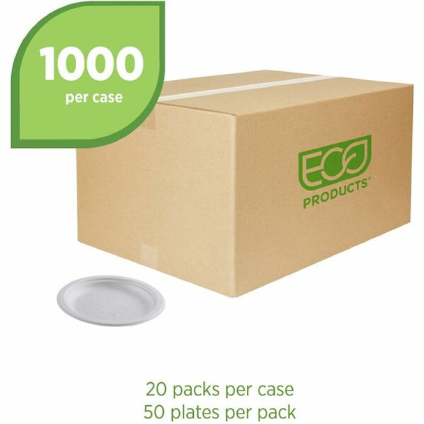 Eco-Products Vanguard 6" Sugarcane Plates - Breakroom - Disposable - Microwave Safe - White - Sugarcane Fiber Body - 1000 / Carton