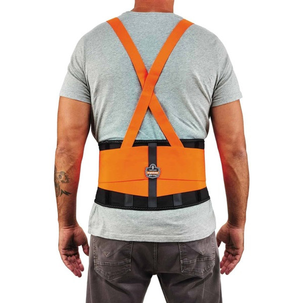 Ergodyne ProFlex 100HV Economy Hi-Vis Back Brace - 34" - 38" Waist Size - Orange - Rubber, Spandex, Polypropylene