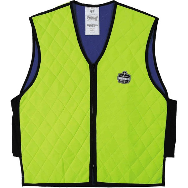 Ergodyne Chill-Its Evaporative Cooling Vest - Large Size - Polymer, Nylon - Lime - Comfortable, High Visibility, Ventilation, Stretchable, Water Repellent, Lightweight, Durable, Washable, Zipper Closure - 1 Each