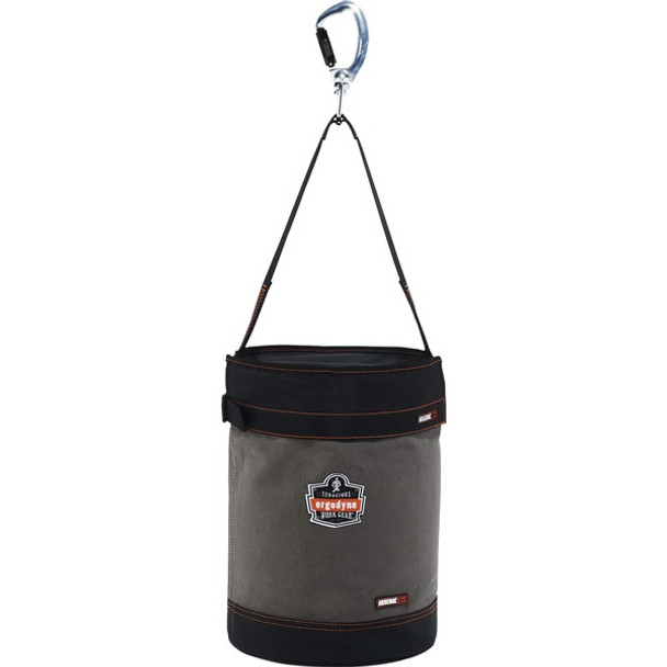 Arsenal 5940T Bucket - Reinforced, Handle, Pocket, Durable, Storm Drain - 14" - Plastic, Nylon, Nickel Plated, Synthetic Leather, Canvas - Gray - 1 Each